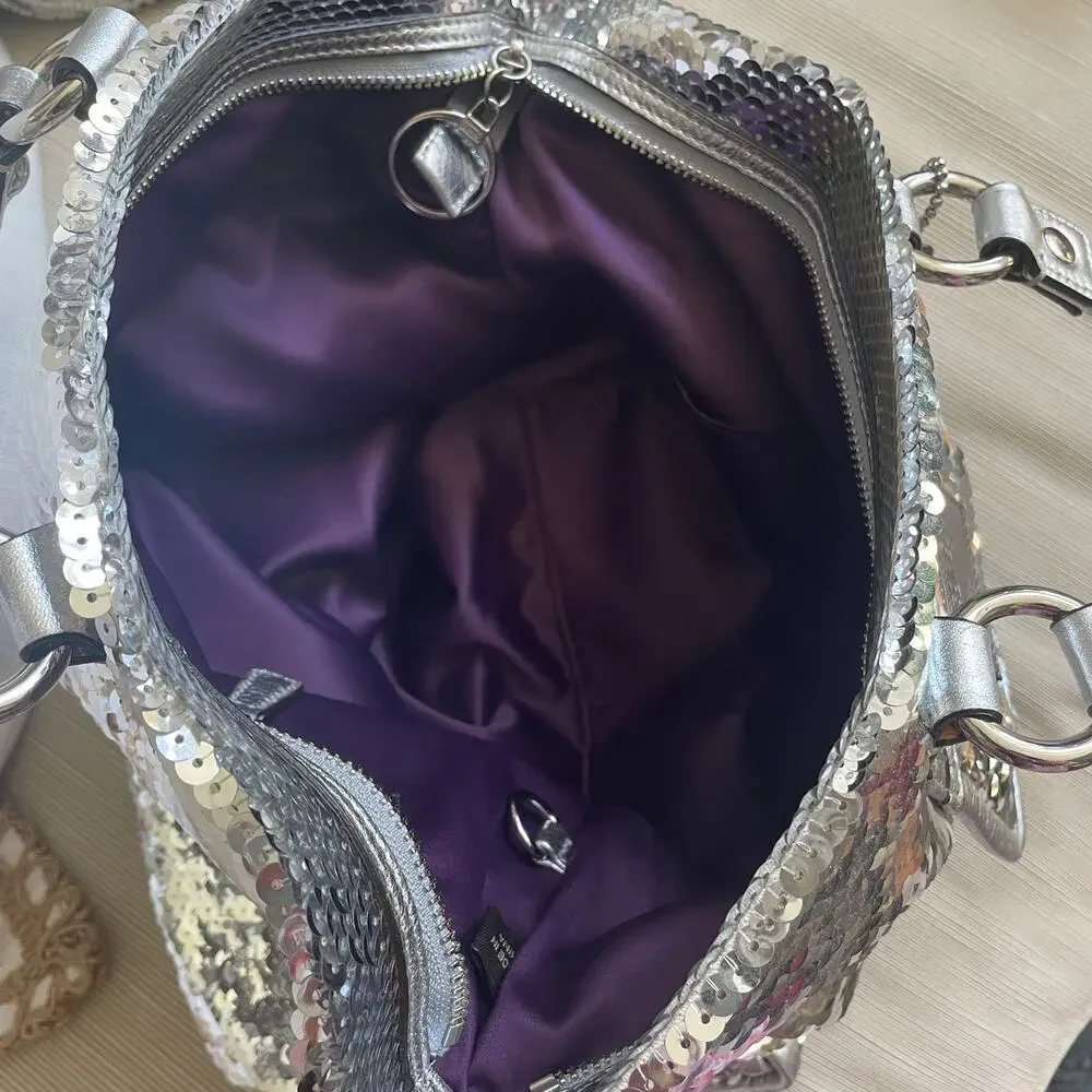 Rare Coach Poppy Spotlight Sequin Satchel 13821 | Silver Metallic Y2K